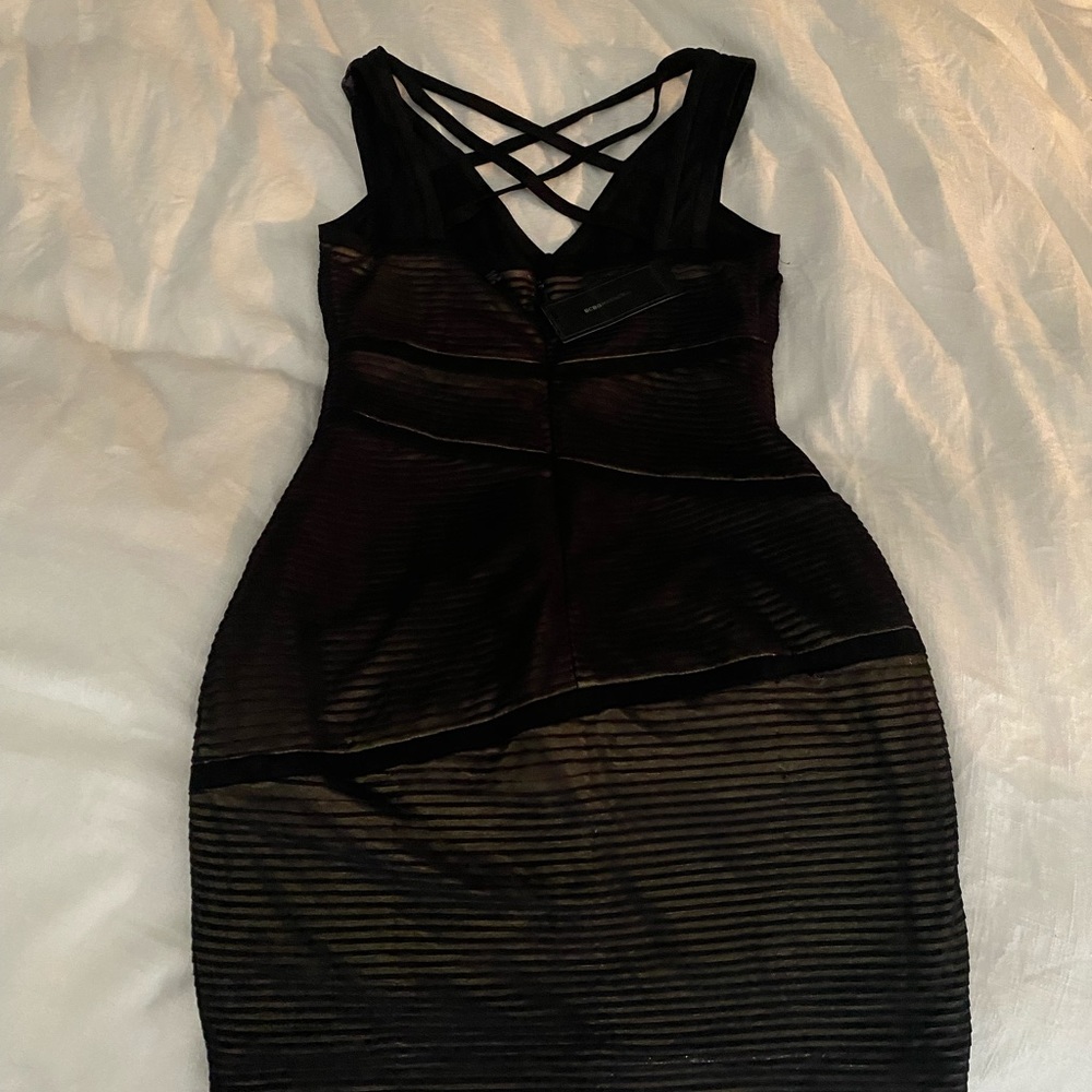 BCBG black/gold bodycon strappy dress. NWT size 6